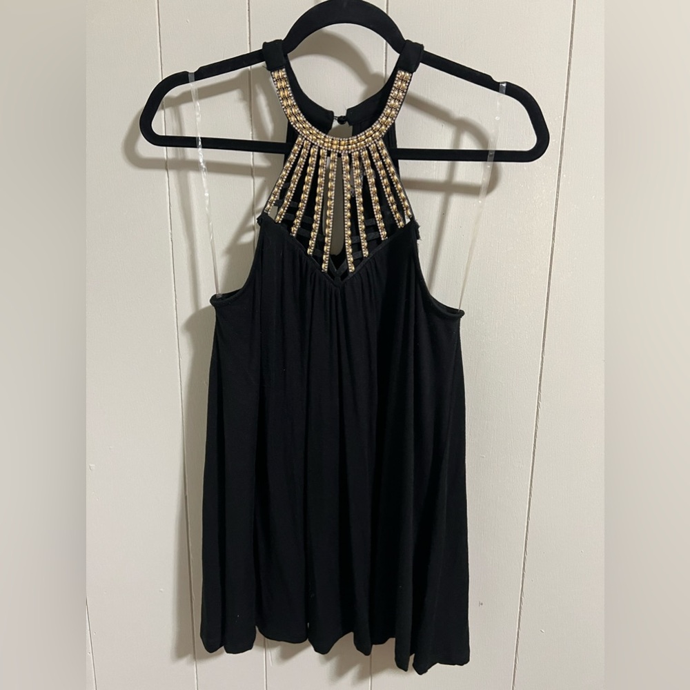 Crave Fame almost famous size medium gold bead rhinestone black tank